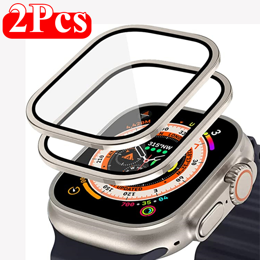 Smartwatch Case - 2PCS Aluminium Alloy Case+Tempered Glass for