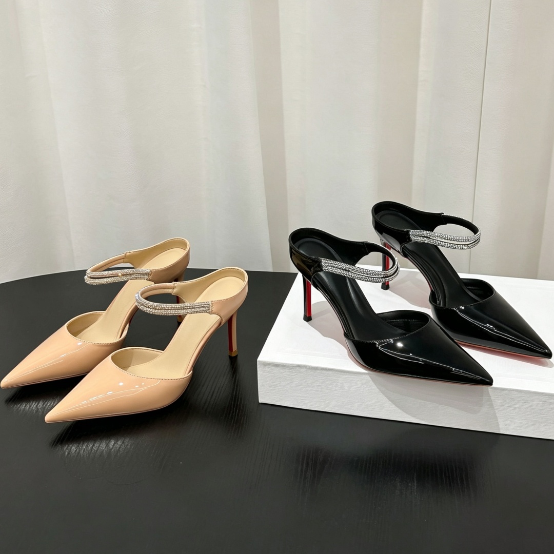 Leather Classic Strap - Women Patent Leather Pointed Toe Slingback
