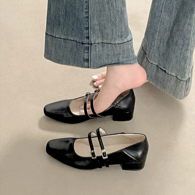 Square Toe Low Heel Women Silv - огляд і ціна Leather Classic Strap