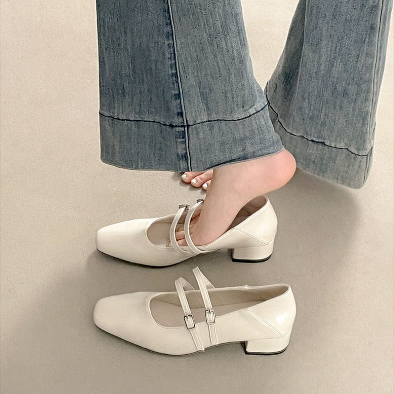 Square Toe Low Heel Women Silv - огляд і ціна Leather Classic Strap